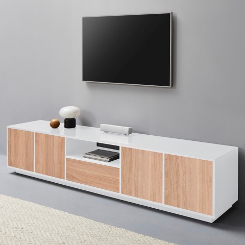 Moderni valkoinen puinen TV-kaappi 220cm olohuone Aston Wood
