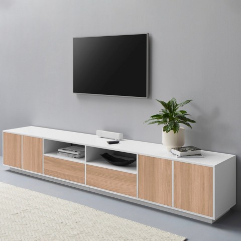 Moderni muotoilu olohuoneen TV-kaappi 260cm valkoista puuta Breid Wood