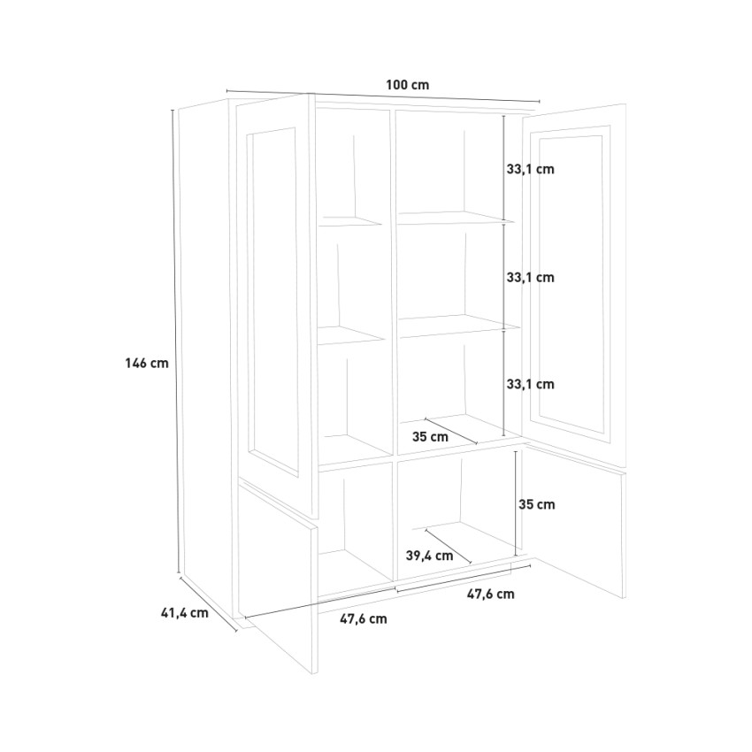 Syfe Report moderni korkea lipasto vitriinillä 100cm keittiö olohuoneessa