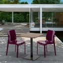 Neliönmuotoinen pöytä 60x60 cm, puisen näköinen pöytälevy ja 2 värikästä tuolia Ice Kiss Ominaisuudet