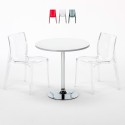 Valkoinen pyöreä pöytä 70x70cm ja kaksi värikästä läpinäkyvää tuolia Femme Fatale Spectre Tarjous