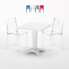 Pieni pöytä 70x70 cm neliön mallinen, 2 läpinäkyvää tuolia Caffè Ominaisuudet