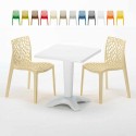 Valkoinen neliöpöytä 70x70cm ja kaksi värikästä tuolia Gruvyer Patio Hinta