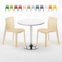 Valkoinen pyöreä pöytä 70x70cm teräsjalalla ja kaksi värikästä tuolia Gruvyer Island Hinta