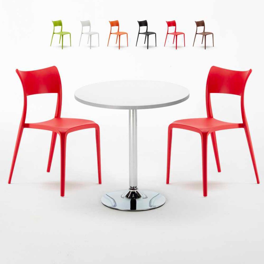 Valkoinen pyöreä pöytä 70x70 cm ja kaksi tuolia Parisienne Long Island Alennukset