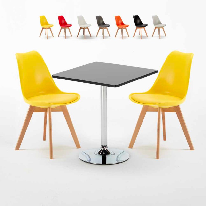 Musta neliönmallinen pöytä 70x70 cm ja kaksi tuolia Nordica Mojito Alennusmyynnit