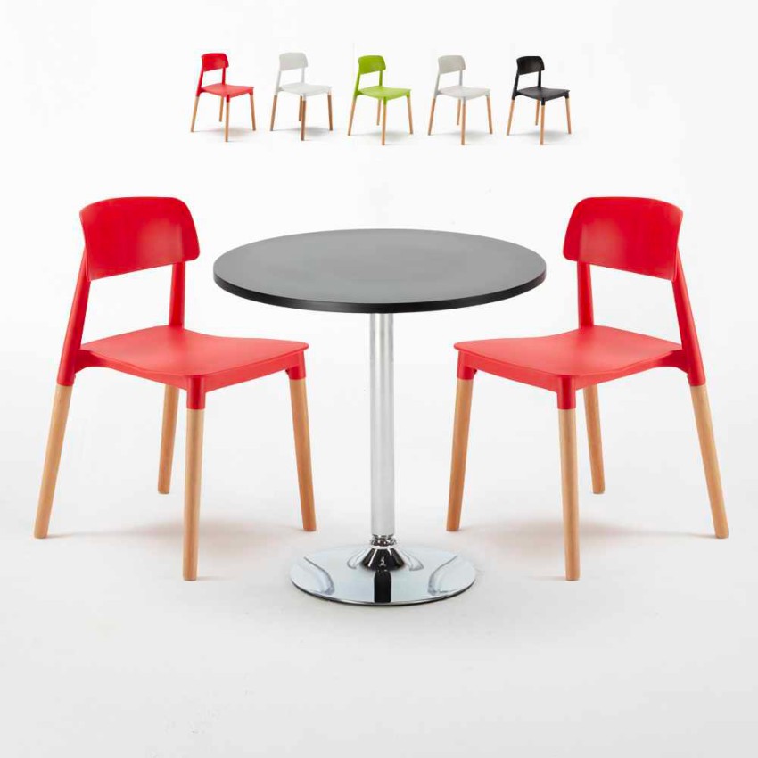 Musta pyöreä pöytä 70x70 cm ja kaksi tuolia Barcellona Cosmopolitan Alennusmyynnit