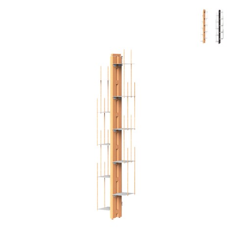 Pystysuuntainen seinäkirjahylly 150cm, puinen 10 hyllyä Zia Veronica WMH