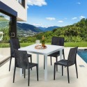 Valkoinen neliönmallinen pöytä 90x90 cm ja 4 värikästä tuolia Bistrot Love Alennukset
