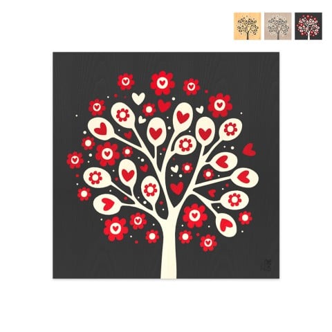 Käsin upotekoristeinen puinen kuva 75x75cm puusydämiä Tree of Hearts
