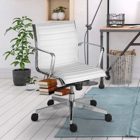 Stylo LWE valkoinen keinonahkainen ergonominen matala toimistotuoli Tarjous