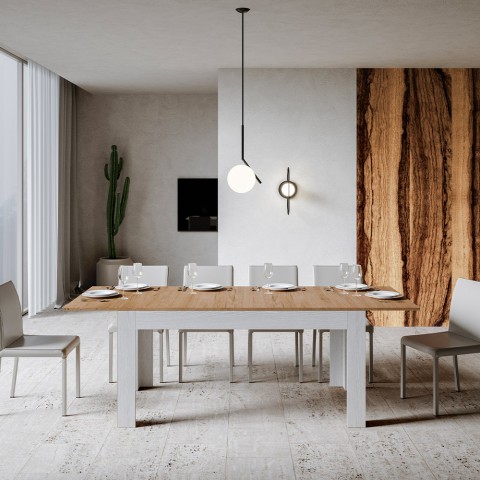Moderni laajennettava keittiön pöytä 90x160-220cm puu valkoinen Bibi Mix BQ Tarjous