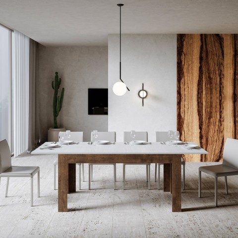 Moderni jatkettava pöytä 90x160-220cm valkoista pähkinäpuuta Bibi Mix NB