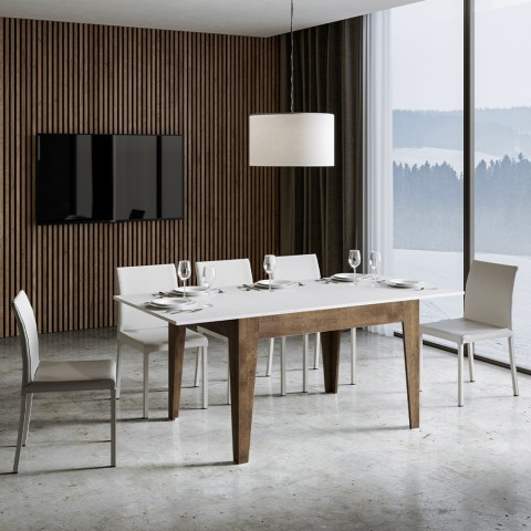 Moderni jatkettava pöytä 90x120-180cm valkoista pähkinäpuuta Cico Mix NB