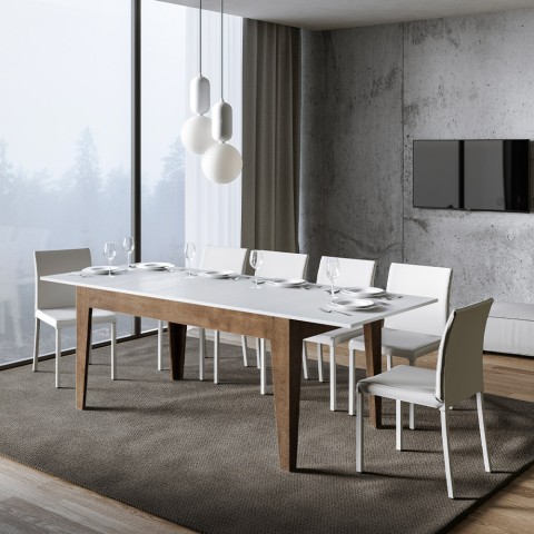 Moderni jatkettava pöytä 90x160-220cm valkoista pähkinäpuuta Cico Mix NB