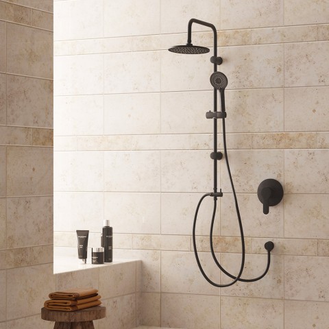 Ruostumattomasta teräksestä valmistettu suihkupylväs musta 4-suihkuinen käsisuihku kylpyhuoneen moderni muotoilu Mamba Tarjous