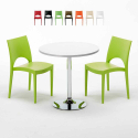 Valkoinen pyöreä pöytä 70x70cm ja kaksi värikästä tuolia Paris Long Island Tarjous