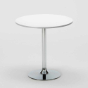 Valkoinen pyöreä pöytä 70x70cm teräsjalalla ja kaksi värikästä tuolia Ice Long Island 