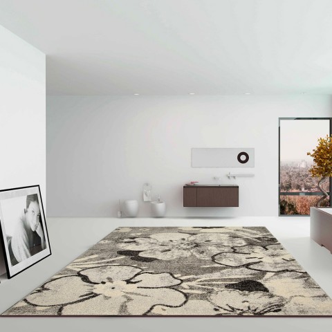 Suorakulmainen matto Modern Design olohuone toimisto Art Flower Grey