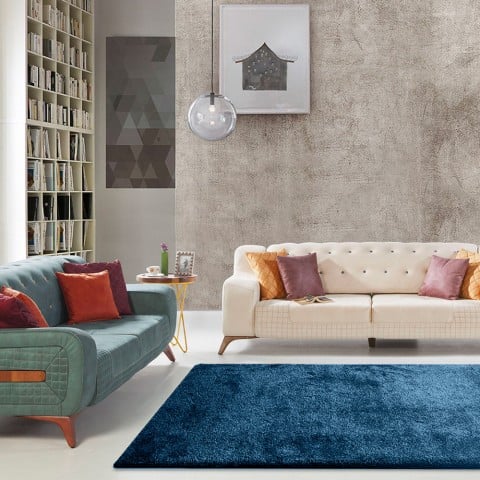 Suorakulmainen matto Moderni muotoilu yksivärinen olohuoneessa Trend Blue