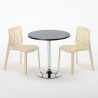 Musta pyöreä pöytä 70x70cm ja kaksi värikästä tuolia Gruvyer Cosmopolitan 