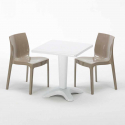 Valkoinen neliöpöytä 70x70cm ja kaksi värikästä tuolia Ice Patio Mitat