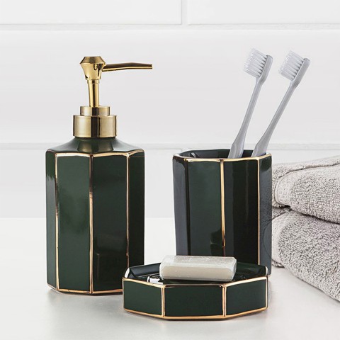 Kylpyhuonetarvikesarja hammasharjapidike saippua-annostelija wc-harja Emerald