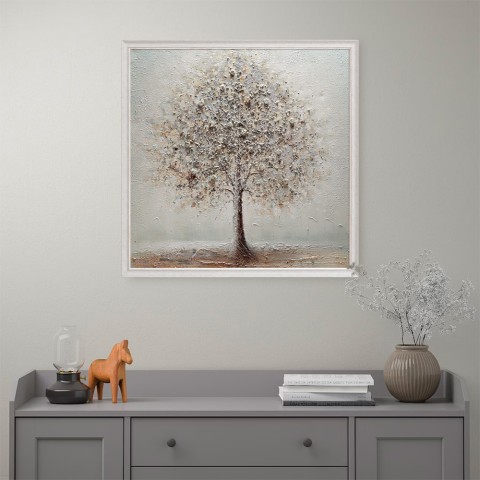 Käsinmaalattu kangasmaalaus puun hopeakehys 100x100cm W641