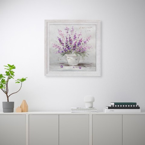 Käsinmaalattu kuva maljakko violetit kukat kankaalle kehyksellä 30x30cm W602 Tarjous