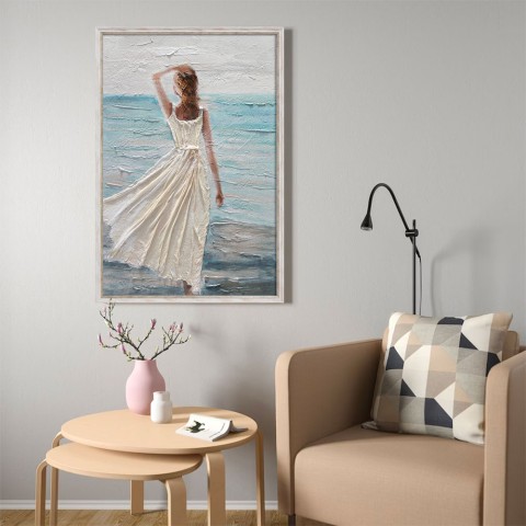 Käsin maalattu kuva kankaalle helpotus naisen rannalla 60x90cm W713