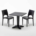 Musta neliöpöytä 70x70cm ja kaksi värikästä tuolia Paris Aia Malli