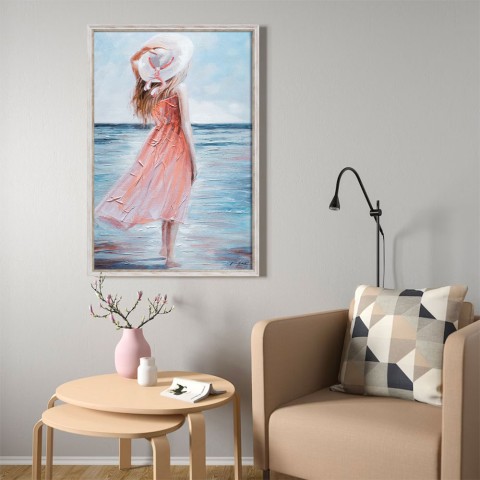 Käsin maalattu kuva kankaalle helpotus naisen rannalla 60x90cm W714