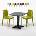 Musta neliöpöytä 70x70cm ja kaksi värikästä tuolia Ice Aia Tarjous