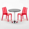 Musta pyöreä pöytä 70x70cm ja kaksi värikästä läpinäkyvää tuolia Cristal Light Gold Alennukset
