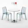 Valkoinen pyöreä pöytä 70x70cm ja kaksi värikästä läpinäkyvää tuolia Cristal Light Silver Tarjous