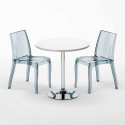 Valkoinen pyöreä pöytä 70x70cm ja kaksi värikästä läpinäkyvää tuolia Cristal Light Silver Alennukset