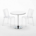 Valkoinen pyöreä pöytä 70x70cm ja kaksi värikästä läpinäkyvää tuolia Dune Silver Alennusmyynnit