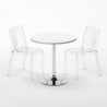 Valkoinen pyöreä pöytä 70x70cm ja kaksi värikästä läpinäkyvää tuolia Dune Silver Alennusmyynnit