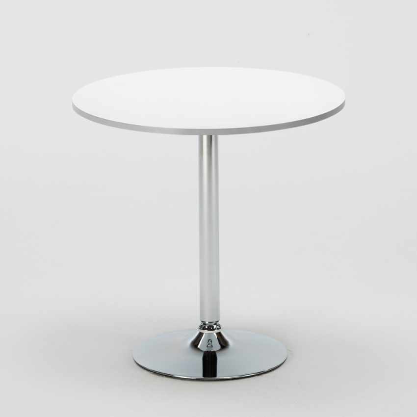Dune Silver valkoinen pyöreä pöytä 70cm, 2 läpinäkyvää tuolia
