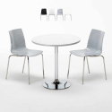 Valkoinen pyöreä pöytä 70x70cm ja kaksi värikästä tuolia Lollipop Silver Tarjous