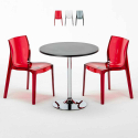 Musta pyöreä pöytä 70x70cm ja kaksi värikästä läpinäkyvää tuolia Femme Fatale Ghost Tarjous