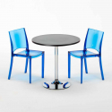 Musta pyöreä pöytä 70x70cm ja kaksi värikästä läpinäkyvää tuolia B-Side Ghost Luettelo