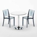 Valkoinen pyöreä pöytä 70x70cm ja kaksi värikästä läpinäkyvää tuolia B-Side Spectre Alennukset