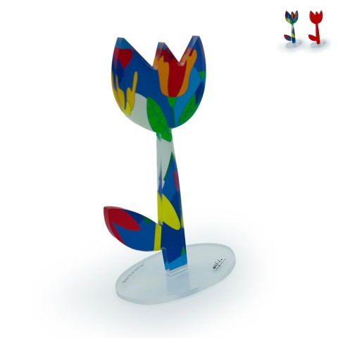Pop art -tyylinen värillinen pleksikoristeellinen kukkaveistos Tulipano