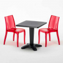 Musta neliöpöytä 70x70cm ja kaksi värikästä läpinäkyvää tuolia Cristal Light Balcony Alennukset