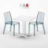 Valkoinen neliöpöytä 70x70cm ja kaksi värikästä läpinäkyvää tuolia Cristal Light Terrace Tarjous
