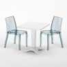 Valkoinen neliöpöytä 70x70cm ja kaksi värikästä läpinäkyvää tuolia Cristal Light Terrace Alennukset