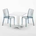 Valkoinen neliöpöytä 70x70cm ja kaksi värikästä läpinäkyvää tuolia Dune Terrace Alennusmyynnit