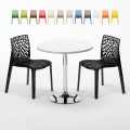 Valkoinen pyöreä pöytä 70x70cm teräsjalalla ja kaksi värikästä tuolia Gruvyer Island Tarjous