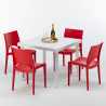 Valkoinen neliönmallinen pöytä 90x90 cm ja 4 värikästä tuolia Paris Love Malli